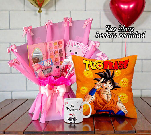 ramo cojin y taza personalizados